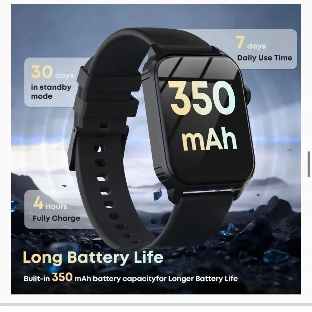 Black Smartwatch with Large HD Display and Bluetooth Calling